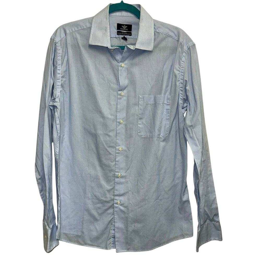 Dockers Light Blue Fitted‎ Dress Shirt 15 15½ 34/35 Button Down Cotton Blend
